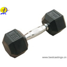 Hot Sale Ferro fundido borracha revestido Hex Dumbbell